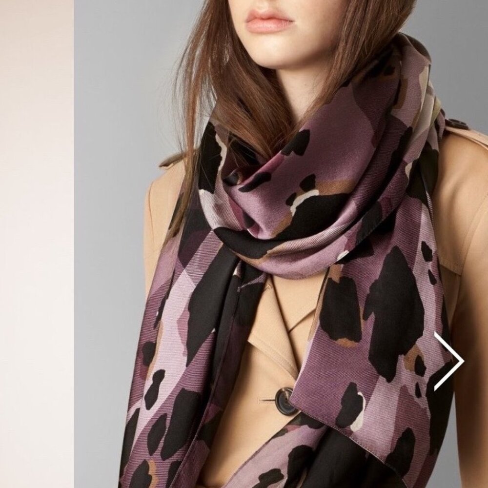 Display #2 Burberry Silk Satin Animal Print Scarf - Picture 6 of 13